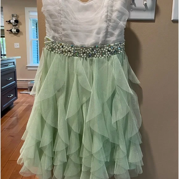 Teeze Me Dresses Girls Lined Dress In Lime Green And White In